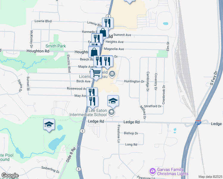 map of restaurants, bars, coffee shops, grocery stores, and more near 4 Huntington Drive in Northfield