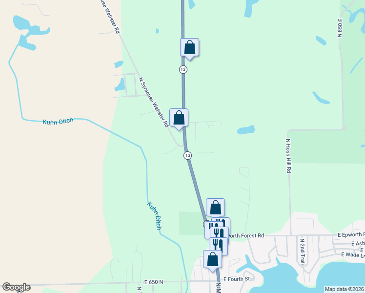 map of restaurants, bars, coffee shops, grocery stores, and more near 7240 Indiana 13 in North Webster