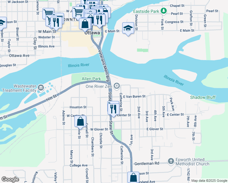 map of restaurants, bars, coffee shops, grocery stores, and more near 100 East Prospect Avenue in Ottawa
