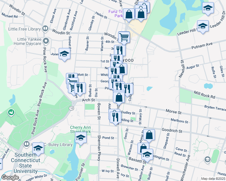 map of restaurants, bars, coffee shops, grocery stores, and more near 970 Dixwell Avenue in Hamden