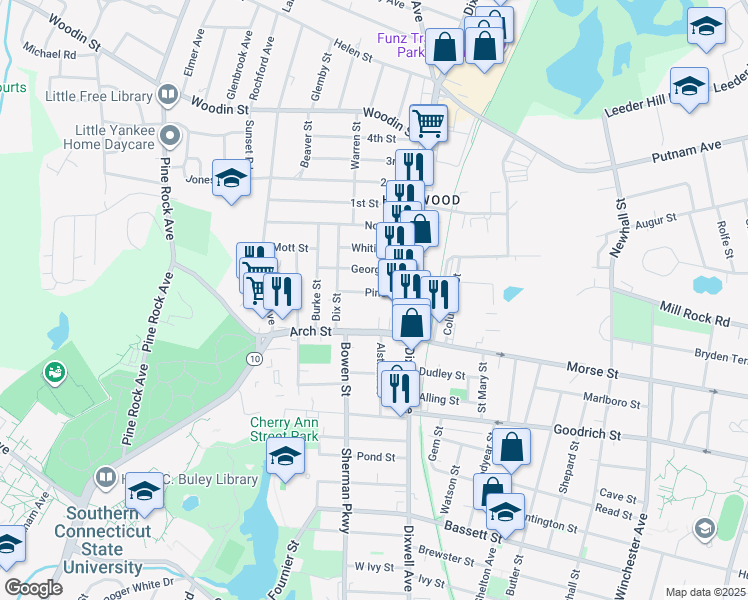 map of restaurants, bars, coffee shops, grocery stores, and more near 970 Dixwell Avenue in Hamden