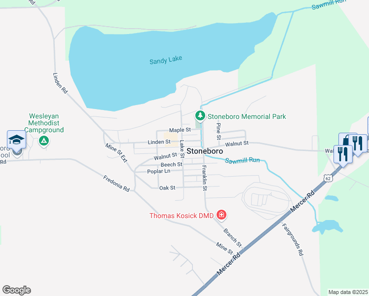 map of restaurants, bars, coffee shops, grocery stores, and more near 75 Lake Street in Stoneboro