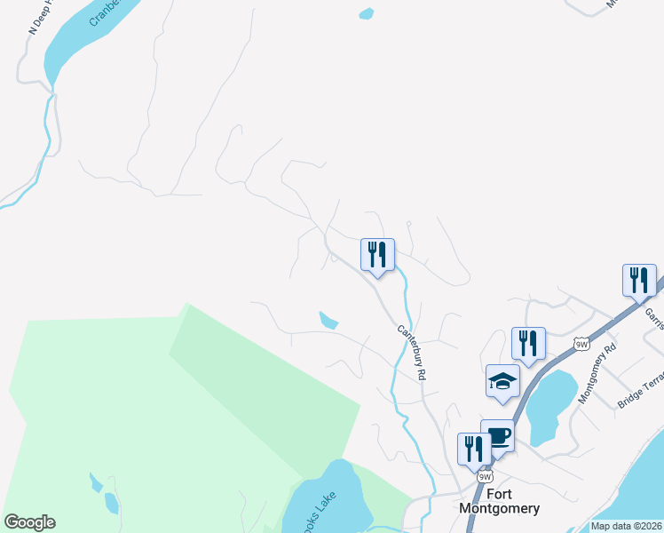 map of restaurants, bars, coffee shops, grocery stores, and more near 136 Canterbury Road in Fort Montgomery