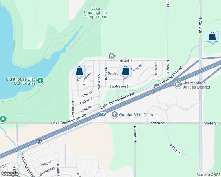 map of restaurants, bars, coffee shops, grocery stores, and more near 8016 Bondesson Street in Omaha