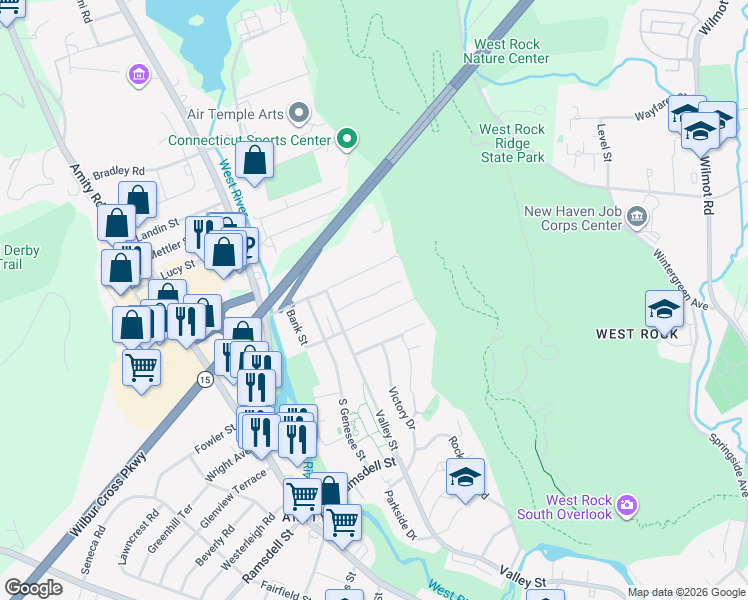 map of restaurants, bars, coffee shops, grocery stores, and more near 58 Taylor Avenue in New Haven