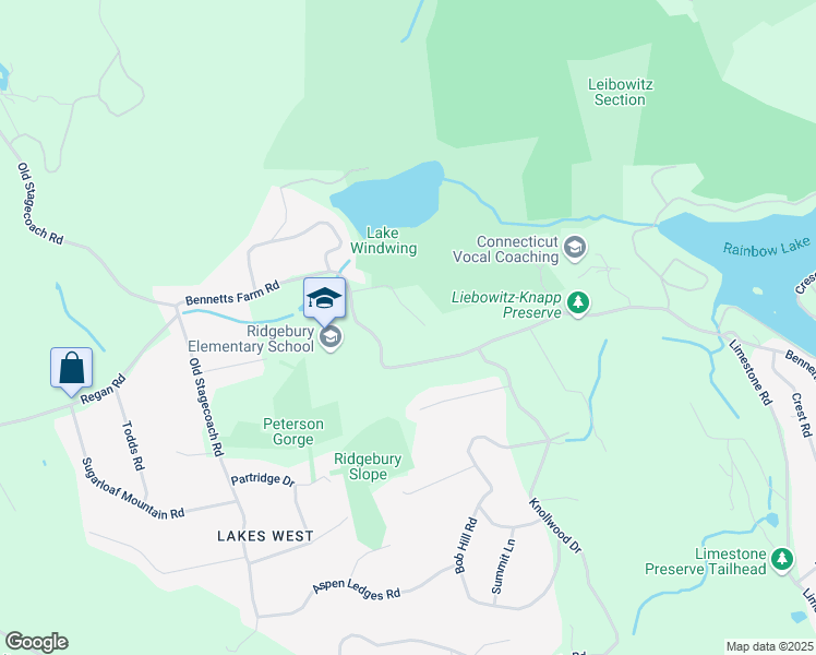 map of restaurants, bars, coffee shops, grocery stores, and more near 29 South Shore Drive in Ridgefield