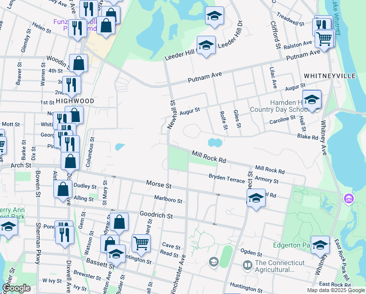 map of restaurants, bars, coffee shops, grocery stores, and more near 359 Mill Rock Road in Hamden