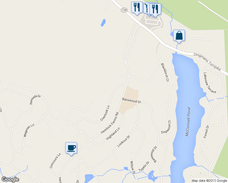 map of restaurants, bars, coffee shops, grocery stores, and more near 119 Overlook Lane in Hawley