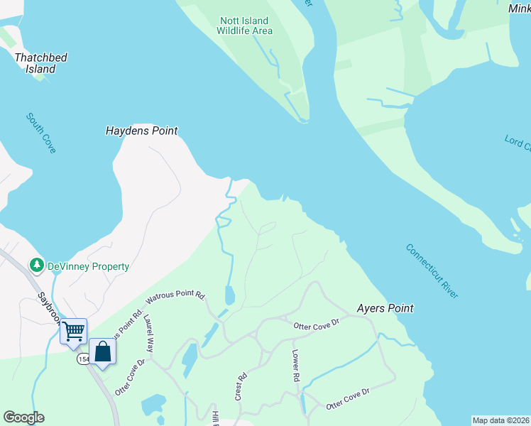 map of restaurants, bars, coffee shops, grocery stores, and more near 42 Watrous Point Road in Old Saybrook