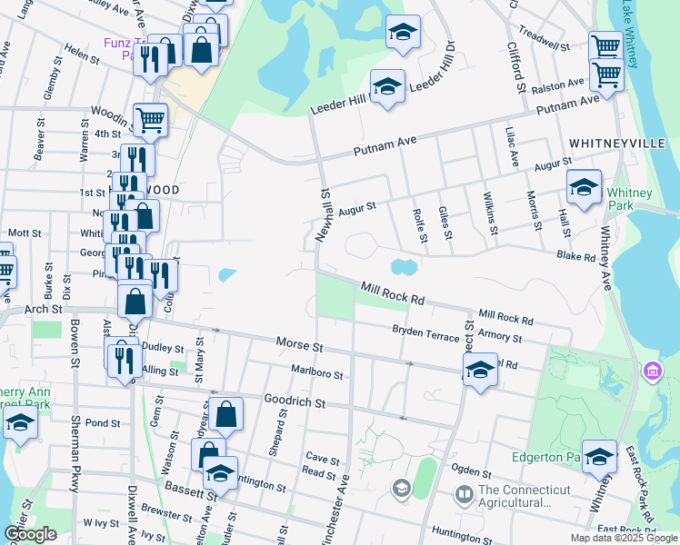 map of restaurants, bars, coffee shops, grocery stores, and more near 359 Mill Rock Road in Hamden