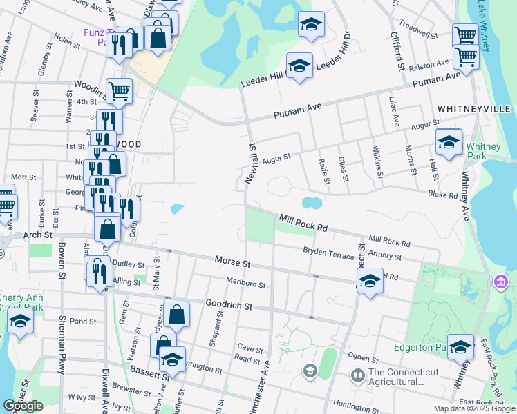 map of restaurants, bars, coffee shops, grocery stores, and more near 359 Mill Rock Road in Hamden