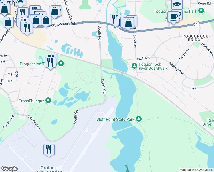 map of restaurants, bars, coffee shops, grocery stores, and more near 21 Karen Avenue in Groton