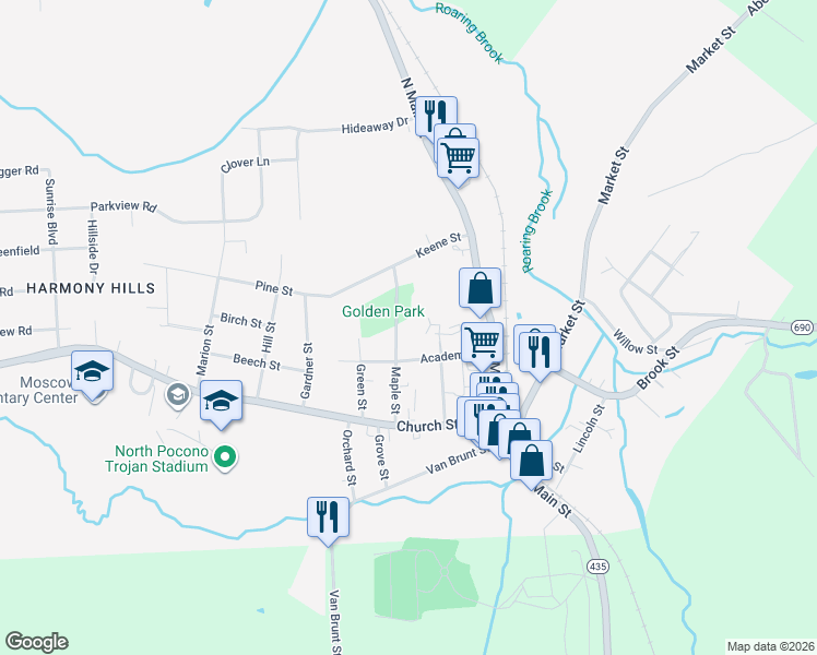 map of restaurants, bars, coffee shops, grocery stores, and more near 216 Maple St in Moscow