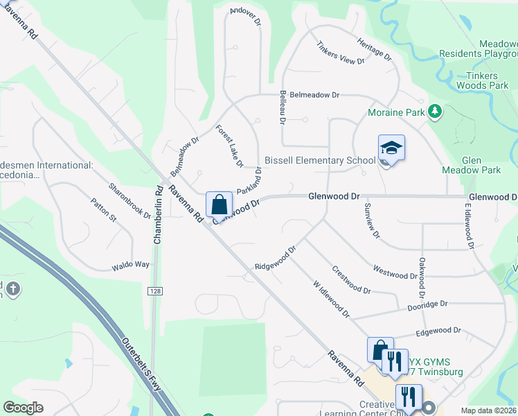 map of restaurants, bars, coffee shops, grocery stores, and more near 1993 Heron Cove in Twinsburg
