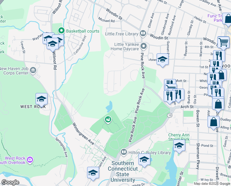 map of restaurants, bars, coffee shops, grocery stores, and more near 90 High Top Circle East in Hamden