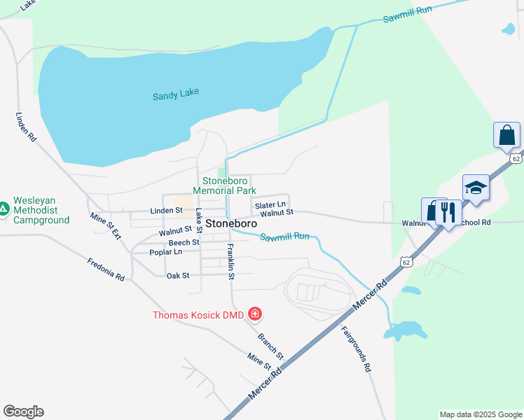 map of restaurants, bars, coffee shops, grocery stores, and more near 1189 Walnut Street in Stoneboro