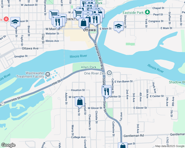 map of restaurants, bars, coffee shops, grocery stores, and more near 210 West Prospect Avenue in Ottawa