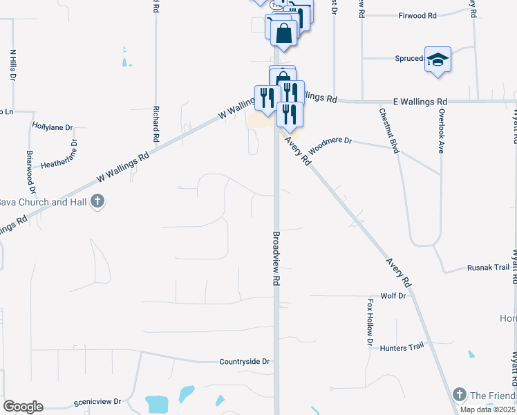 map of restaurants, bars, coffee shops, grocery stores, and more near 8301 Shady Lane Drive in Broadview Heights