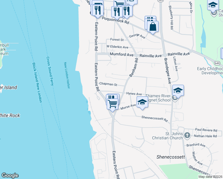 map of restaurants, bars, coffee shops, grocery stores, and more near 46 Nicholas Ave in Groton