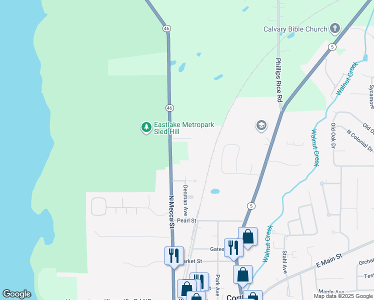 map of restaurants, bars, coffee shops, grocery stores, and more near 4464 Ohio 46 in Cortland