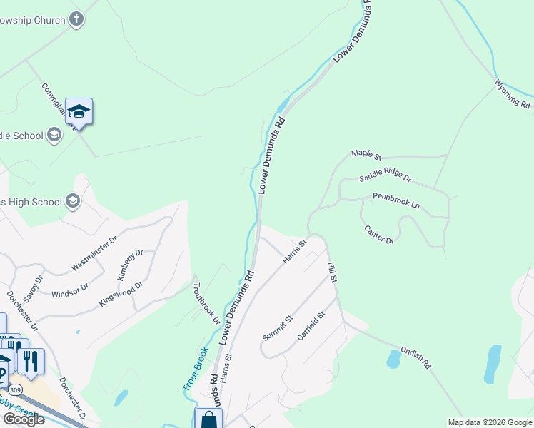 map of restaurants, bars, coffee shops, grocery stores, and more near 1259 Lower Demunds Road in Dallas