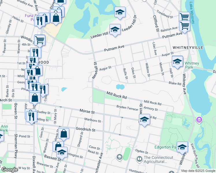 map of restaurants, bars, coffee shops, grocery stores, and more near 325 Blake Circle in Hamden