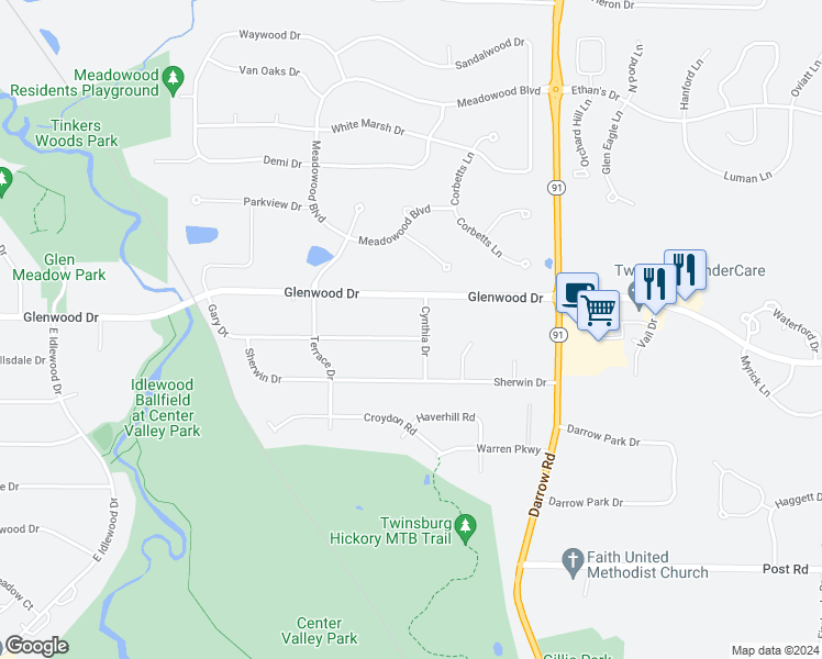 map of restaurants, bars, coffee shops, grocery stores, and more near 2333 Gary Drive in Twinsburg