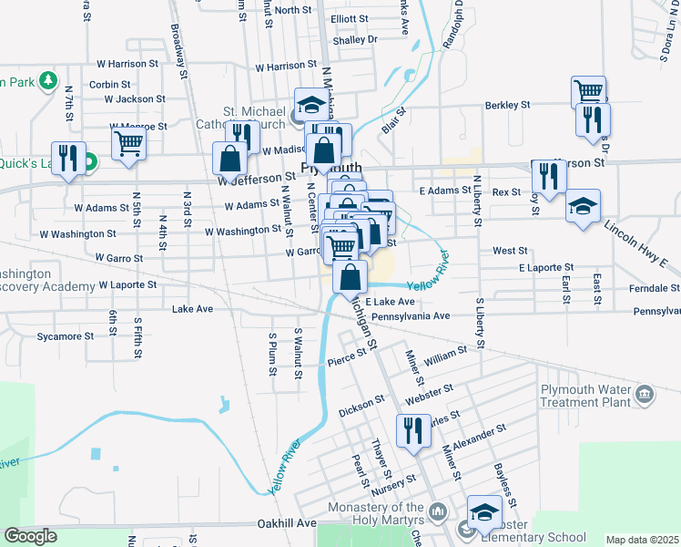 map of restaurants, bars, coffee shops, grocery stores, and more near 116 West Laporte Street in Plymouth