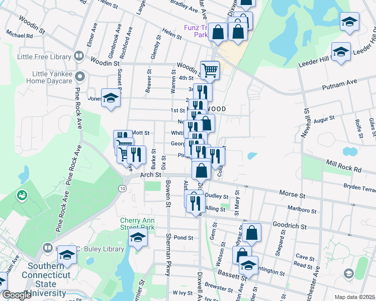 map of restaurants, bars, coffee shops, grocery stores, and more near 970 Dixwell Avenue in Hamden
