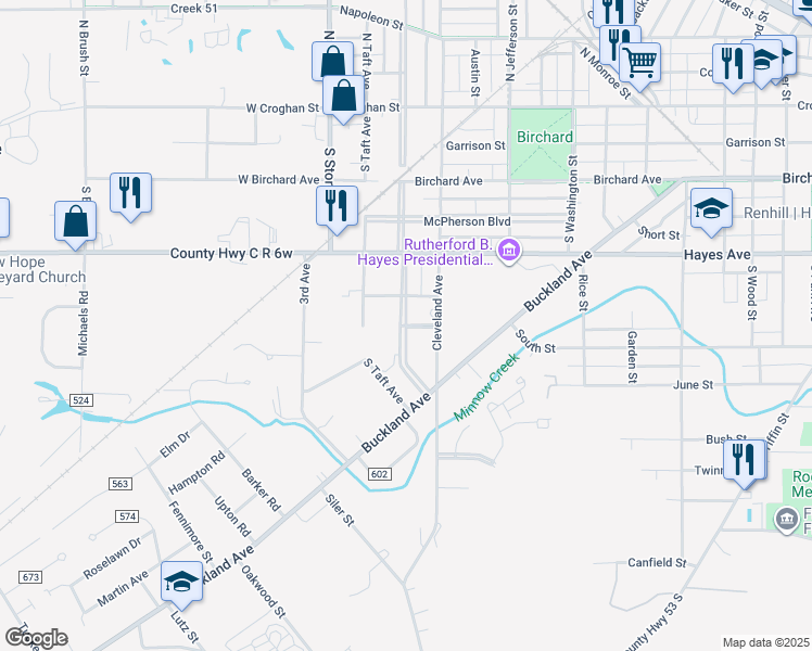 map of restaurants, bars, coffee shops, grocery stores, and more near Memorial Parkway in Fremont