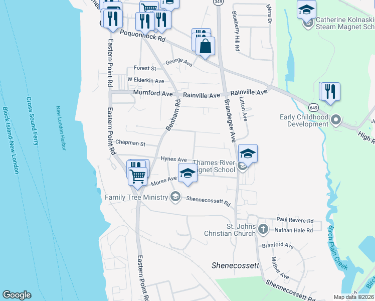 map of restaurants, bars, coffee shops, grocery stores, and more near 43 Division Street in Groton