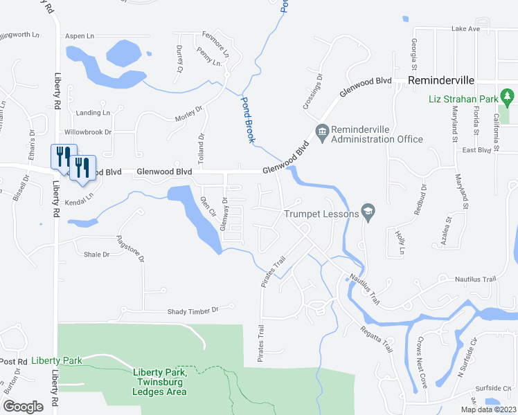 map of restaurants, bars, coffee shops, grocery stores, and more near 10258 Beaver Trail in Reminderville