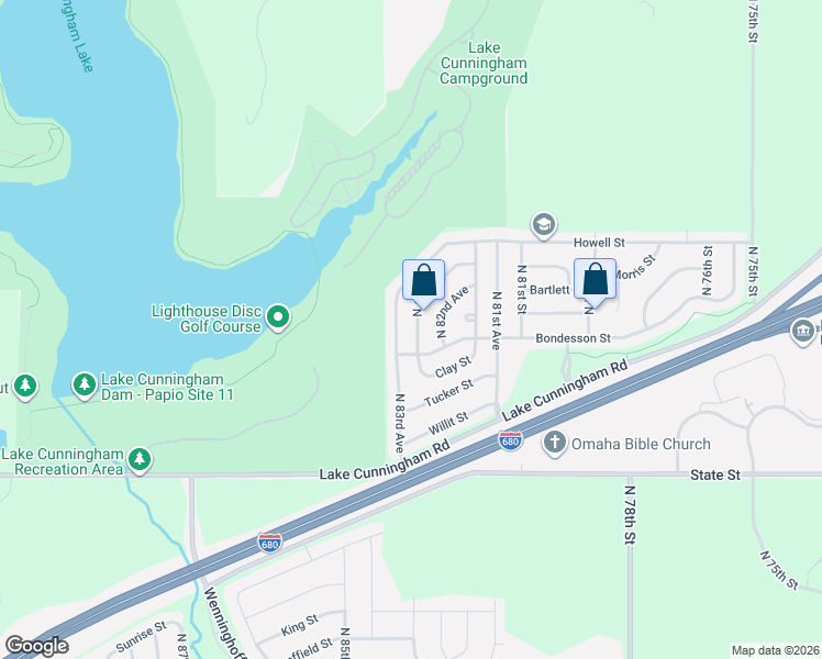 map of restaurants, bars, coffee shops, grocery stores, and more near 8822 North 83rd Street in Omaha