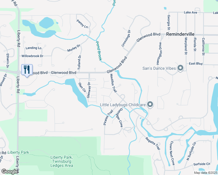 map of restaurants, bars, coffee shops, grocery stores, and more near 3455 Ensign Cove in Aurora