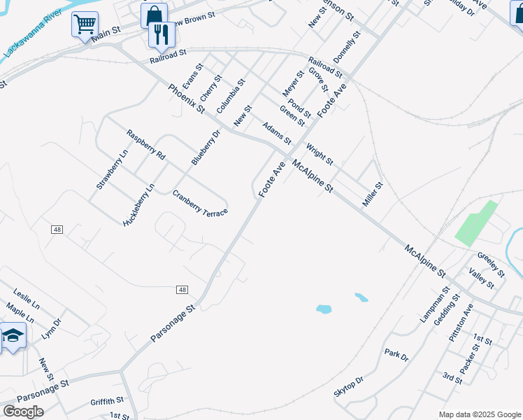 map of restaurants, bars, coffee shops, grocery stores, and more near 148 Foote Ave in Duryea