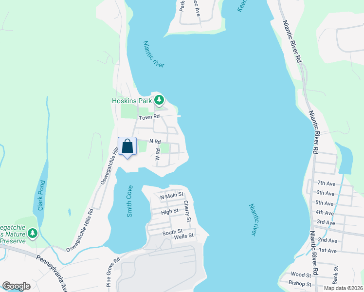 map of restaurants, bars, coffee shops, grocery stores, and more near 2 Elizabeth Street in East Lyme