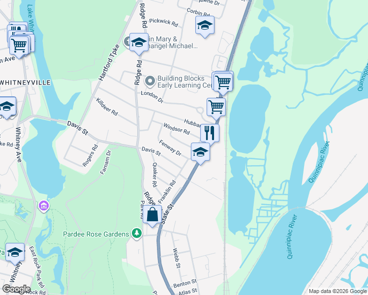 map of restaurants, bars, coffee shops, grocery stores, and more near 26 Lynmoor Place in Hamden