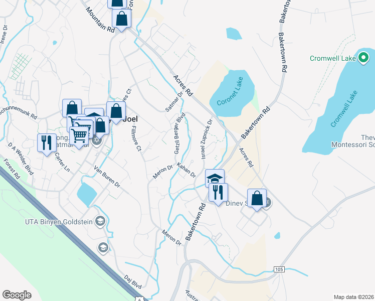 map of restaurants, bars, coffee shops, grocery stores, and more near 2 Kerestier Court in Kiryas Joel