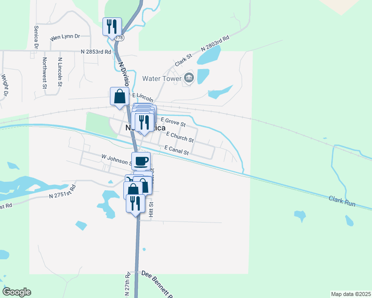 map of restaurants, bars, coffee shops, grocery stores, and more near 326 East Canal Street in North Utica
