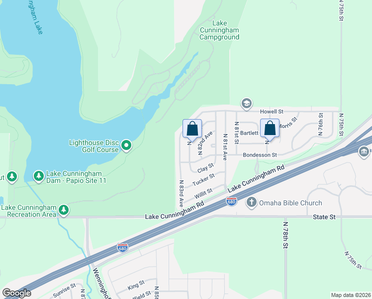 map of restaurants, bars, coffee shops, grocery stores, and more near 8822 North 83rd Street in Omaha