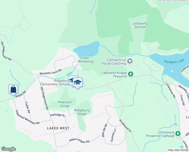 map of restaurants, bars, coffee shops, grocery stores, and more near 29 South Shore Drive in Ridgefield