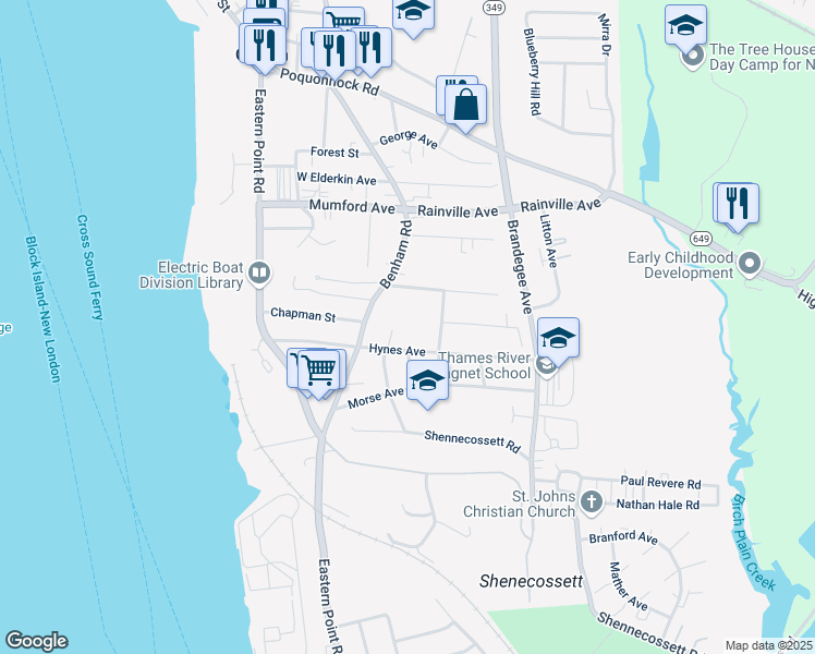 map of restaurants, bars, coffee shops, grocery stores, and more near 30 Hynes Avenue in Groton