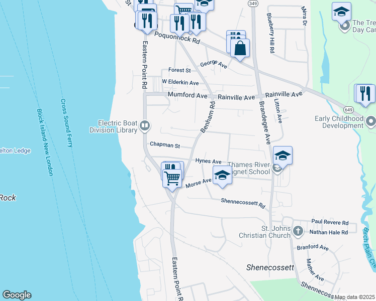 map of restaurants, bars, coffee shops, grocery stores, and more near 101 Chapman Street in Groton