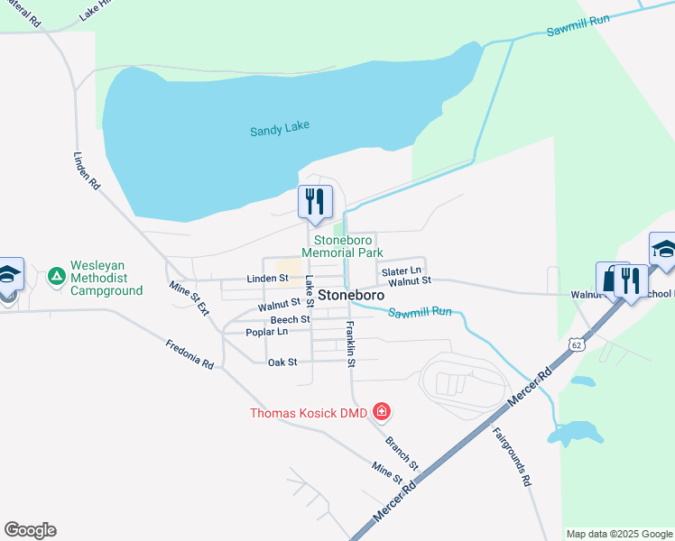 map of restaurants, bars, coffee shops, grocery stores, and more near 8 Linden Street in Stoneboro