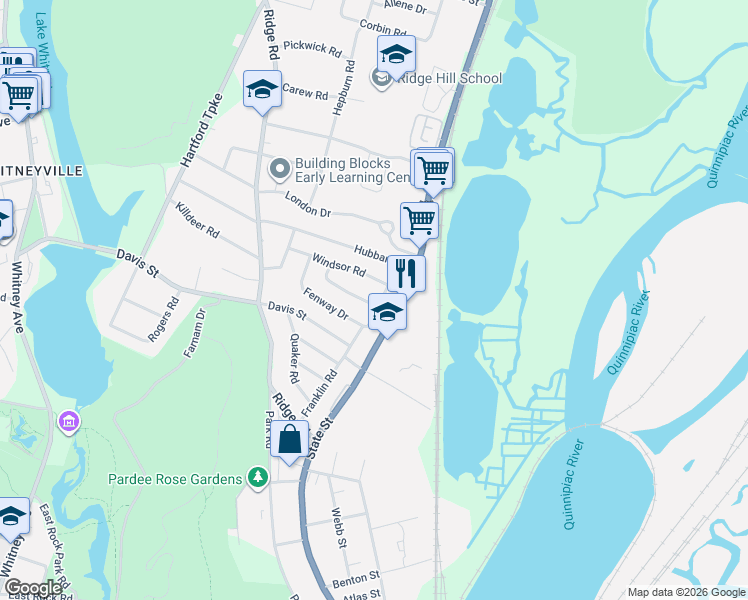 map of restaurants, bars, coffee shops, grocery stores, and more near 5 Lynmoor Place in Hamden