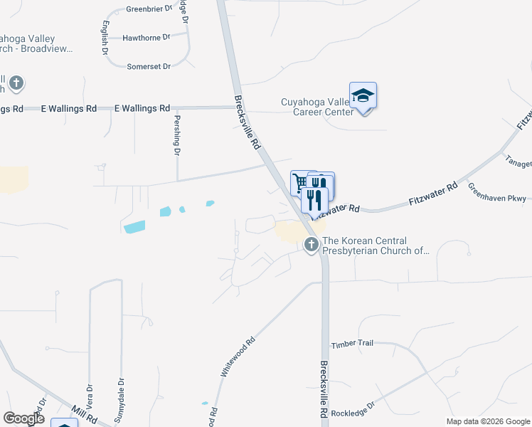 map of restaurants, bars, coffee shops, grocery stores, and more near 6980 West Fitzwater Road in Brecksville