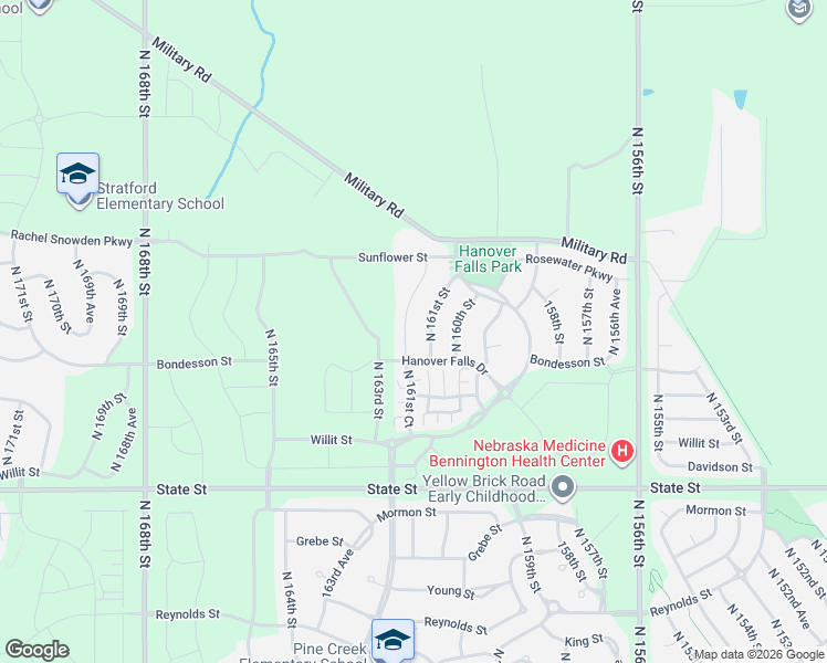 map of restaurants, bars, coffee shops, grocery stores, and more near 8814 North 161st Street in Bennington
