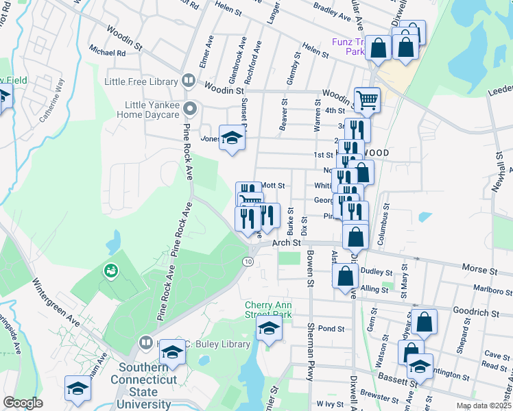map of restaurants, bars, coffee shops, grocery stores, and more near 65 Fairview Avenue in Hamden