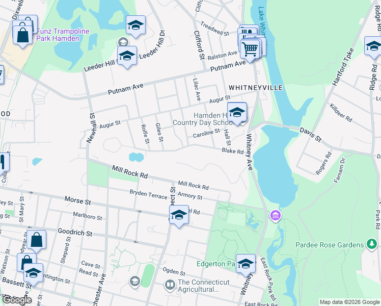 map of restaurants, bars, coffee shops, grocery stores, and more near 136 Blake Road in Hamden