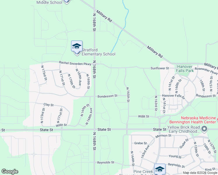map of restaurants, bars, coffee shops, grocery stores, and more near 8807-9219 North 168th Street in Bennington